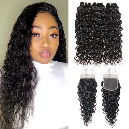 brazilian water wave 3 bundles with 4x4 closure