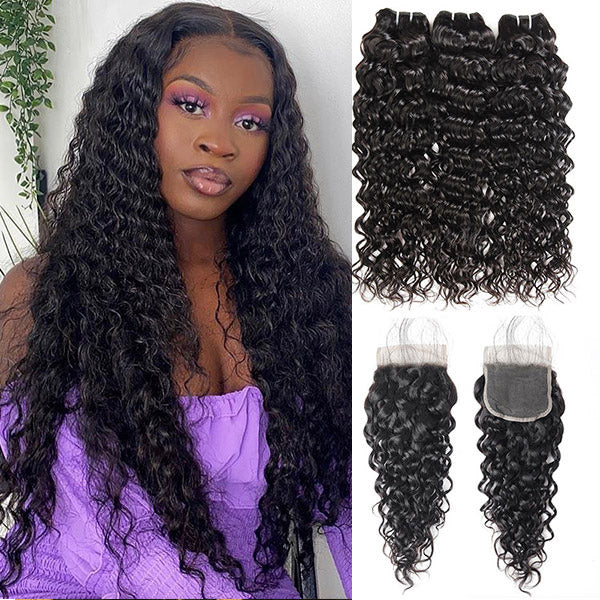 water wave hair 3 bundles with 4x4 closure