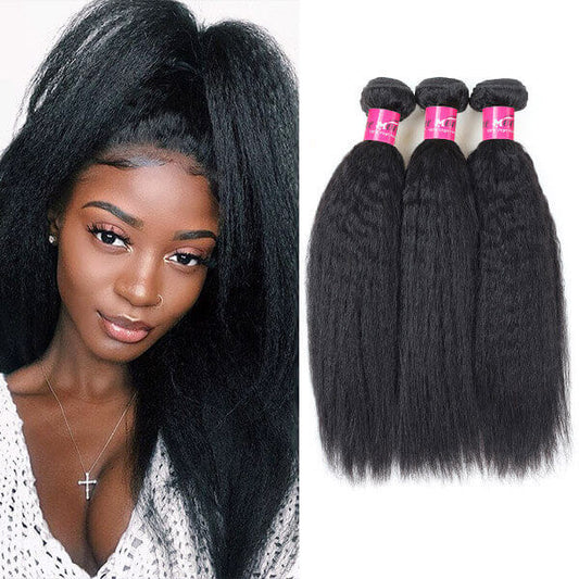 Kinky Straight Human Hair 3 Bundles Yaki Straight Hair 100% Virgin Human Hair